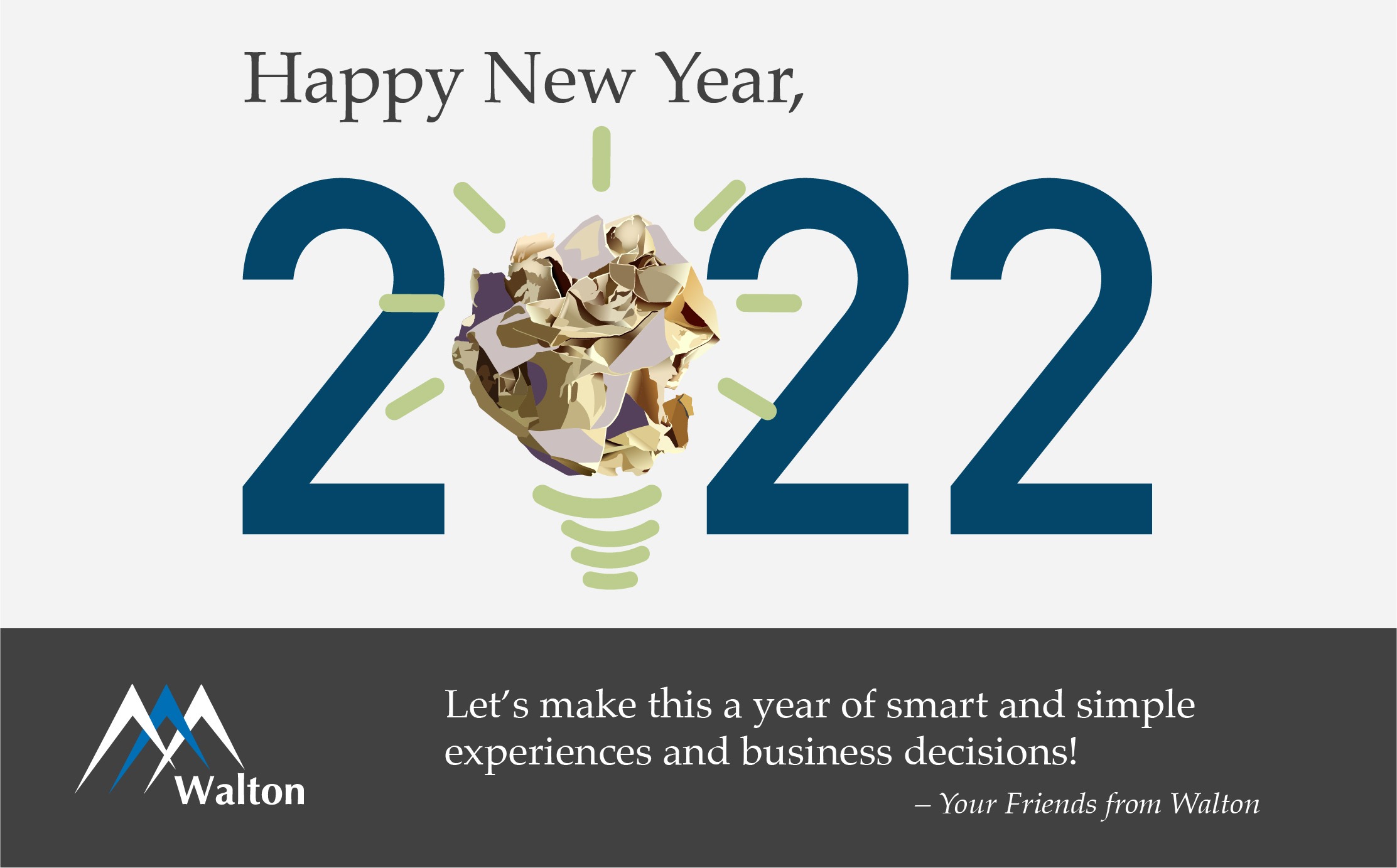Happy New Year with lightbulb for the 0 in 2022