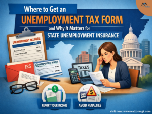 Illustration showing where to get an unemployment tax form (1099-G) and why it matters for state unemployment insurance and tax filing