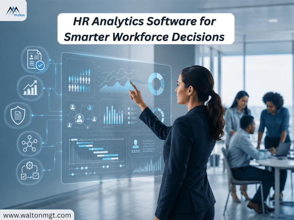 HR manager analyzing workforce analytics dashboard to improve hiring, workforce planning, compliance, and employee performance